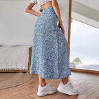 Damen Maxirock mit floralem Print und seitlichem Schlitz R&B