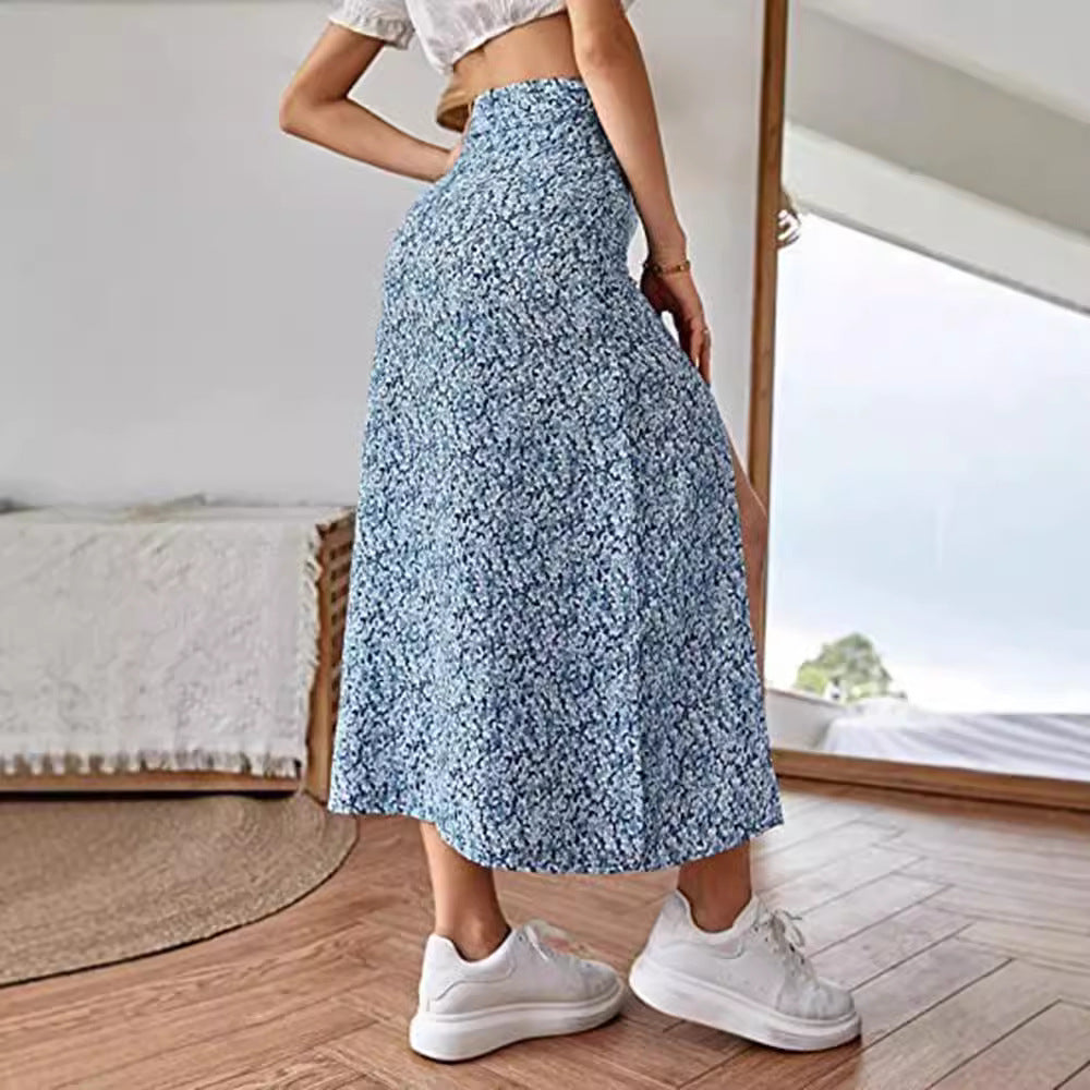 Damen Maxirock mit floralem Print und seitlichem Schlitz R&B