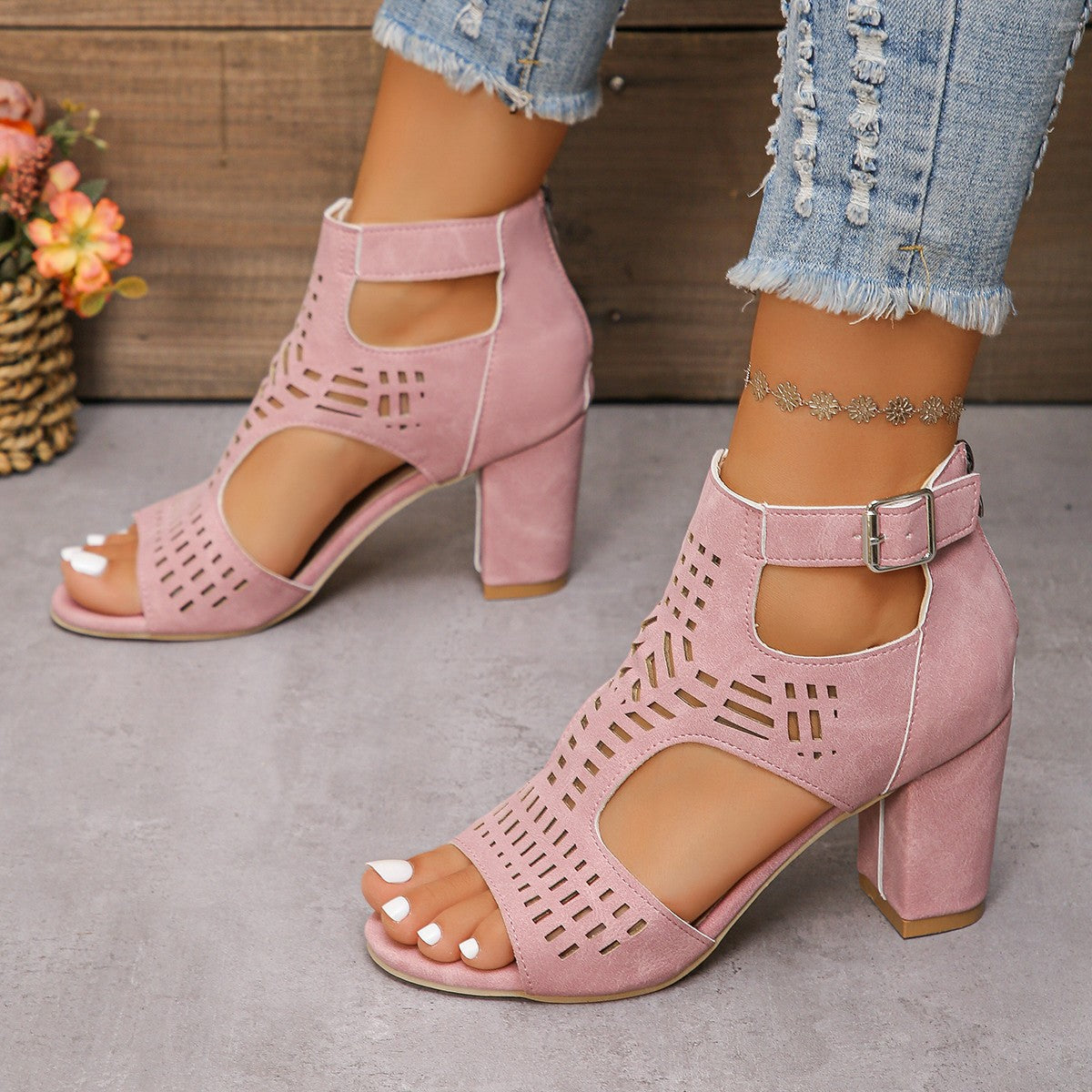 Damen Offene High-Heel Sandalen mit modischem Durchbruchsdesign R&B