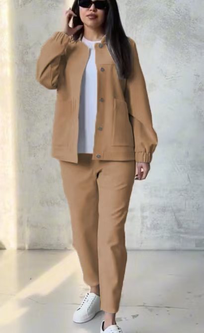 Damen Lässiges Zweiteiler-Set aus weichem Baumwollmix mit praktischen Taschen und modischem Schnitt R&B