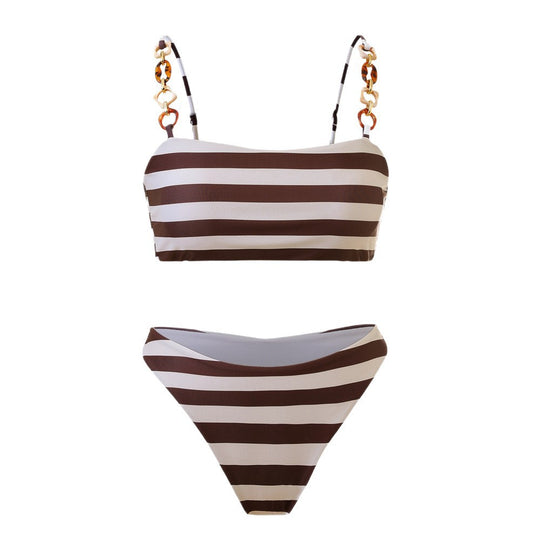 Damen Bikini mit modischem Streifenmuster und glamourösen Details R&B