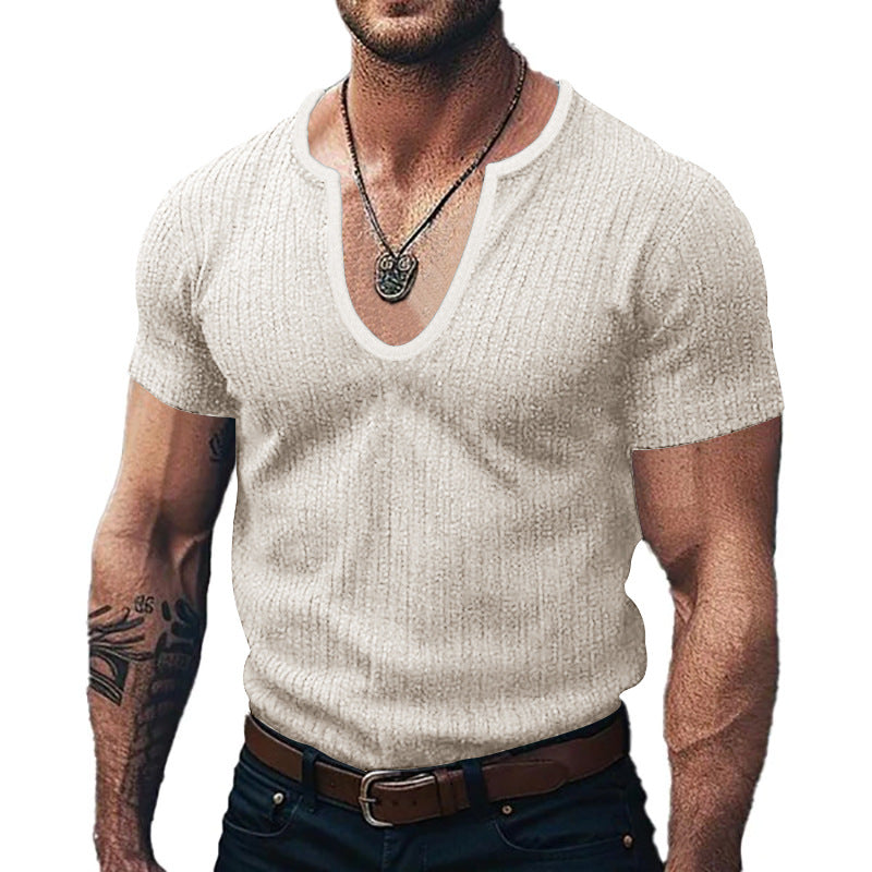 Herren Ribbed V-Ausschnitt T-Shirt R&B