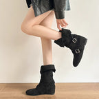 Damen Modische Ankle Boots mit ausgefallenem Klappdesign und dekorativen Schnallen R&B