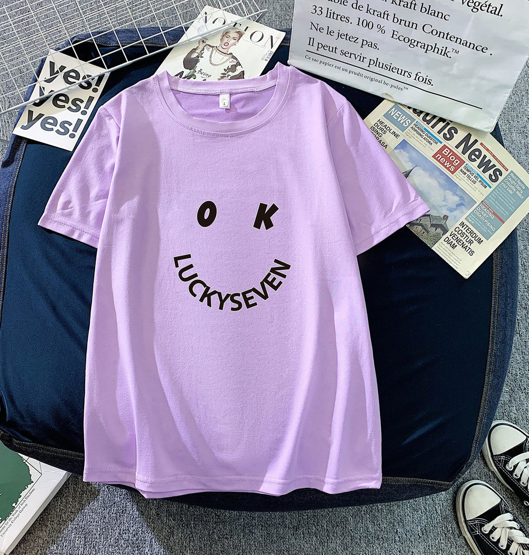 Damen modisches T-Shirt mit lässigem Smiley-Print und hochwertiger Baumwollqualität R&B
