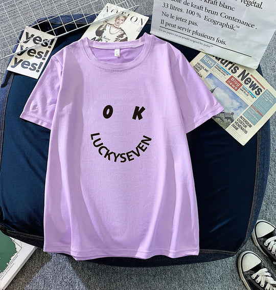 Damen modisches T-Shirt mit lässigem Smiley-Print und hochwertiger Baumwollqualität R&B