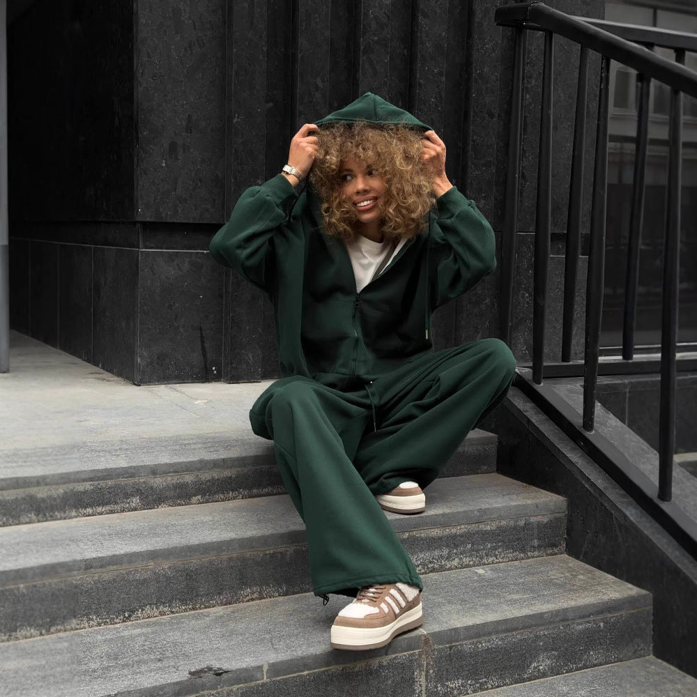Damen nan weites Lounge-Set mit Zip-Hoodie, Kängurutasche und extraweiter Highwaist-Jogginghose R&B