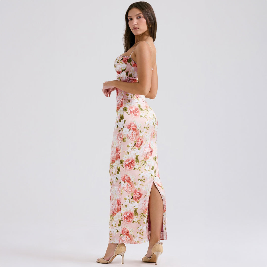 Damen Elegantes figurbetontes Maxikleid mit floralem Design R&B