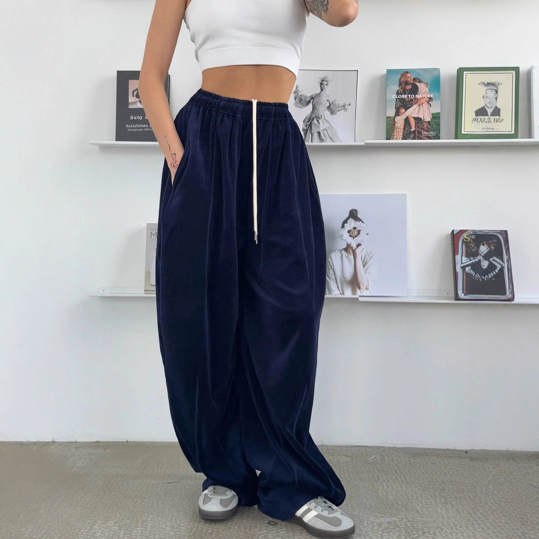 Damen weite Velours-Hose mit elastischem Bund und praktischen Seitentaschen R&B