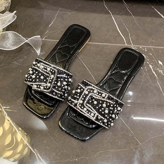Damen glamouröse Pantoletten mit funkelnden Strass- und Perlenakzenten R&B