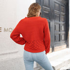 Damen V-Ausschnitt Strickpullover mit luftiger Musterstruktur R&B