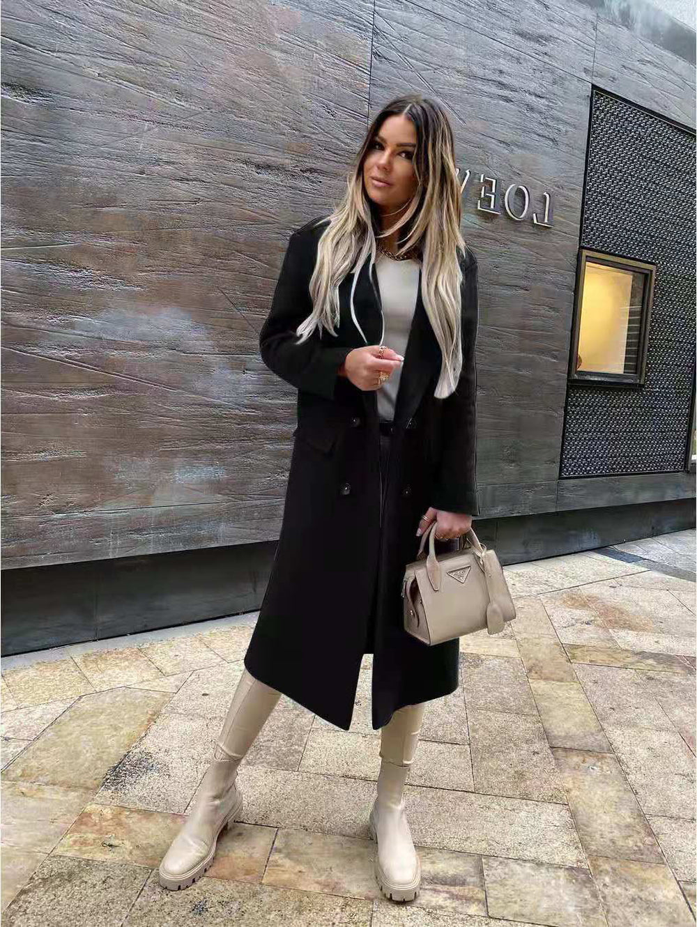 Damen Eleganter und zeitloser Wool Coat mit Doppelreiher R&B