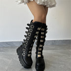Damen Plattform Stiefel mit modischem Schnallen-Design und stabiler Sohle R&B