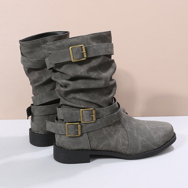 Vintage Schnalle Mid-Calf Stiefel R&B