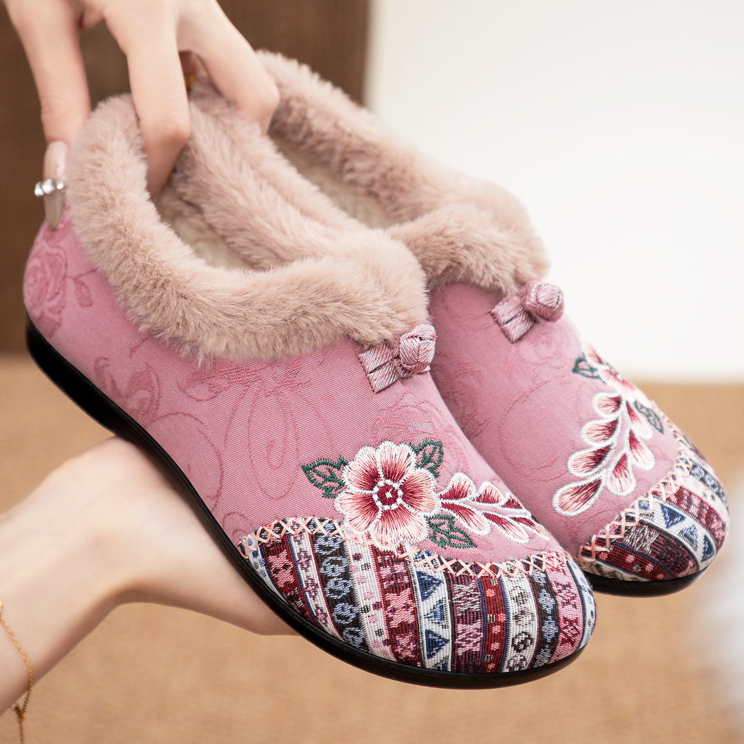 Damen Kuschelige Hausschuhe mit floralem Design und weichem Innenfutter R&B