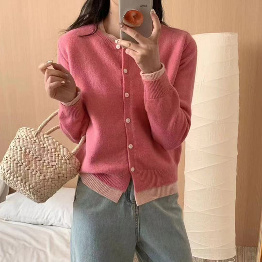 Damen Strickcardigan mit Rundhalsausschnitt und Knopfdetail R&B