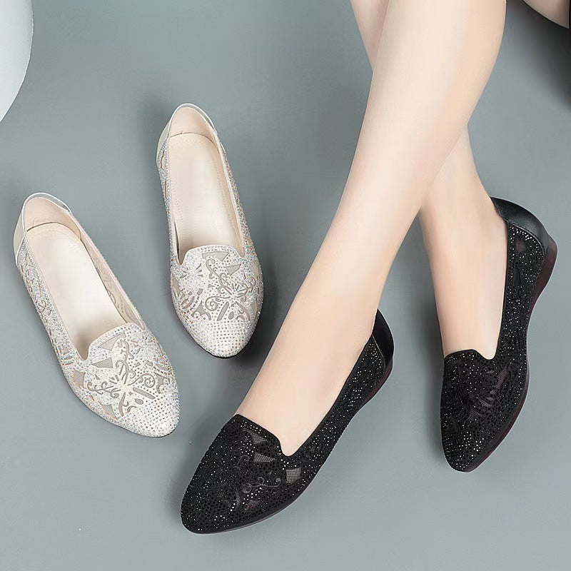 Damen Elegante Ballerinas mit modischem Lochmuster und funkelnden Strassdetails R&B