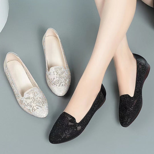 Damen Elegante Ballerinas mit modischem Lochmuster und funkelnden Strassdetails R&B