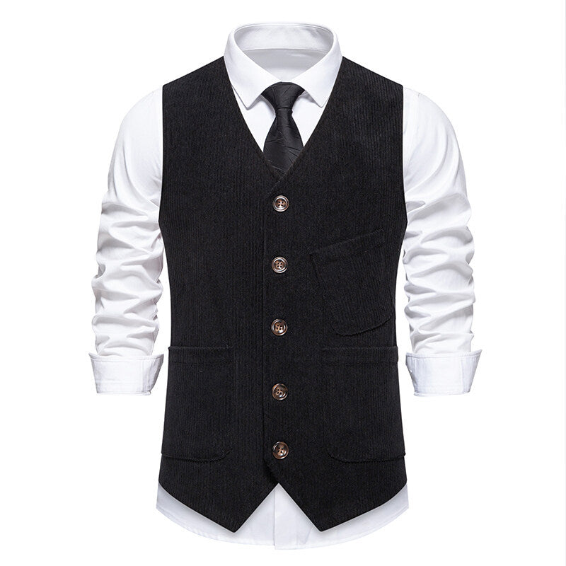 Herren elegante Cordweste mit praktischen Taschen und fein strukturiertem Design R&B