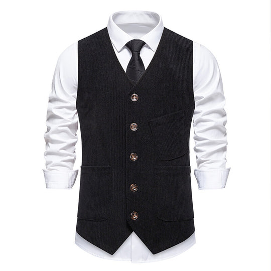 Herren elegante Cordweste mit praktischen Taschen und fein strukturiertem Design R&B