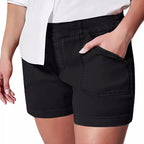 Damen modische Baumwoll-Shorts mit hoher Taille und seitlichen Taschen R&B