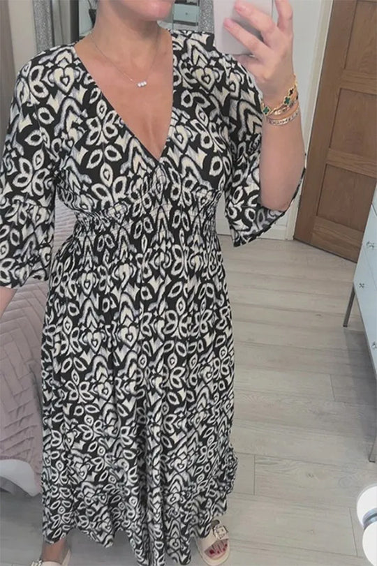 Damen Maxikleid mit schmeichelndem V-Ausschnitt und voluminösen Ärmeln R&B