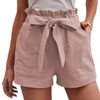 Damen kurze Lockere Leinenhose mit Bindegürtel R&B