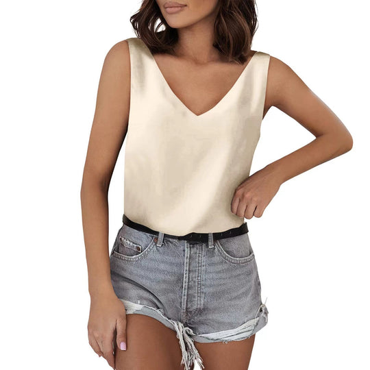 Damen Ärmelloses V-Ausschnitt Top Aus Hochwertigem Material Heidi-Mode