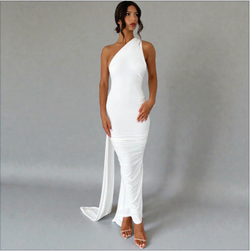 Damen Einseitiges Maxi-Kleid mit elegantem Schnitt und fließendem Saum R&B