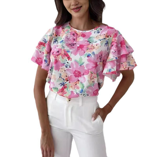 Damen Bluse mit Volants und floralem Muster R&B