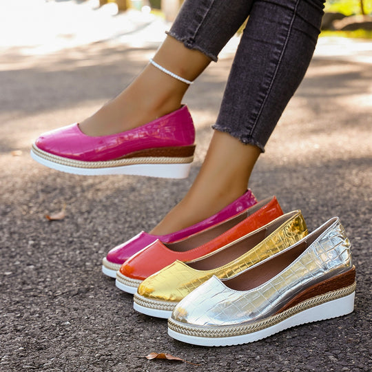 Damen Plattform-Ballerinas mit modischem Krokopattern und elastischer Einlage R&B
