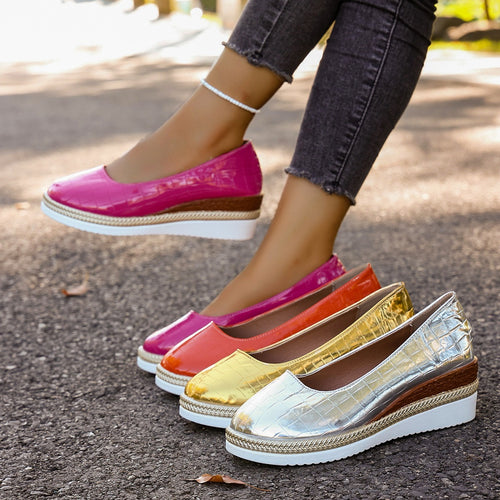 Damen Plattform-Ballerinas mit modischem Krokopattern und elastischer Einlage R&B