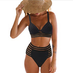 Damen Hochgeschnittener Bikini mit grafischem Pflanzendesign R&B