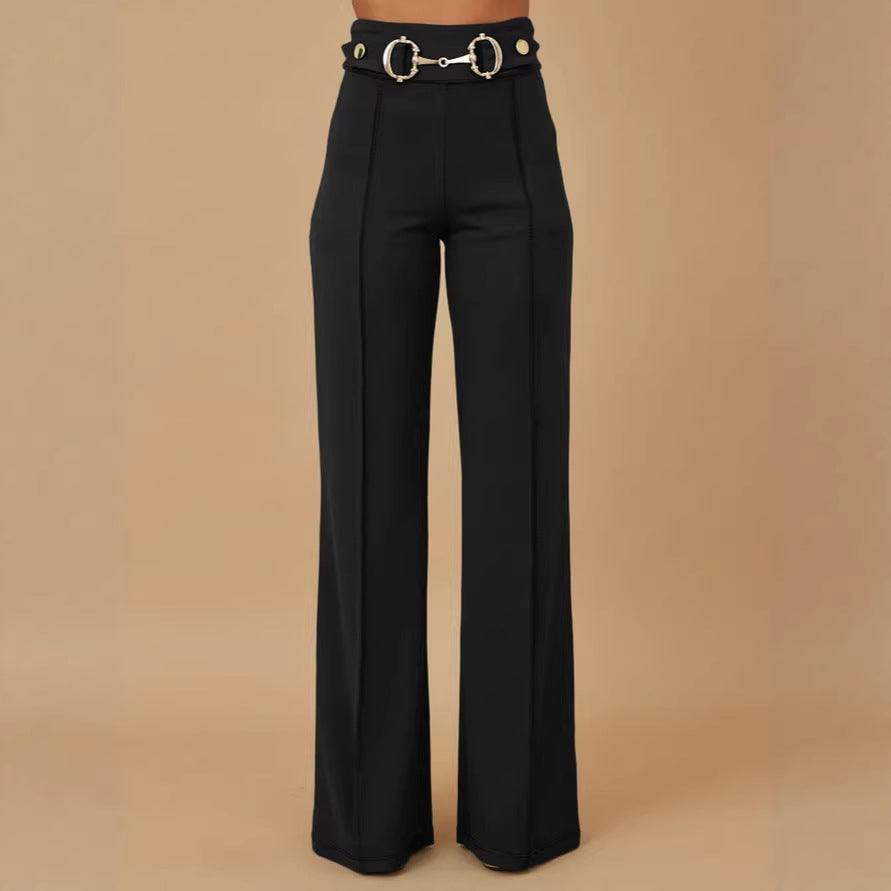 Damen weite Hochtaillenhose mit dekorativem Gürtel und eleganter Nahtführung R&B