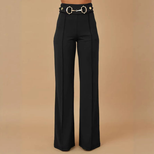 Damen weite Hochtaillenhose mit dekorativem Gürtel und eleganter Nahtführung R&B