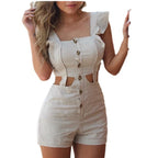 Damen Figurbetonter Playsuit mit Rüschendetails und Knopfleiste R&B
