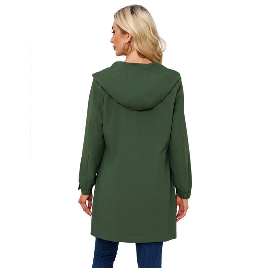 Damen modische Regenjacke mit Kapuze und praktischen Taschen R&B