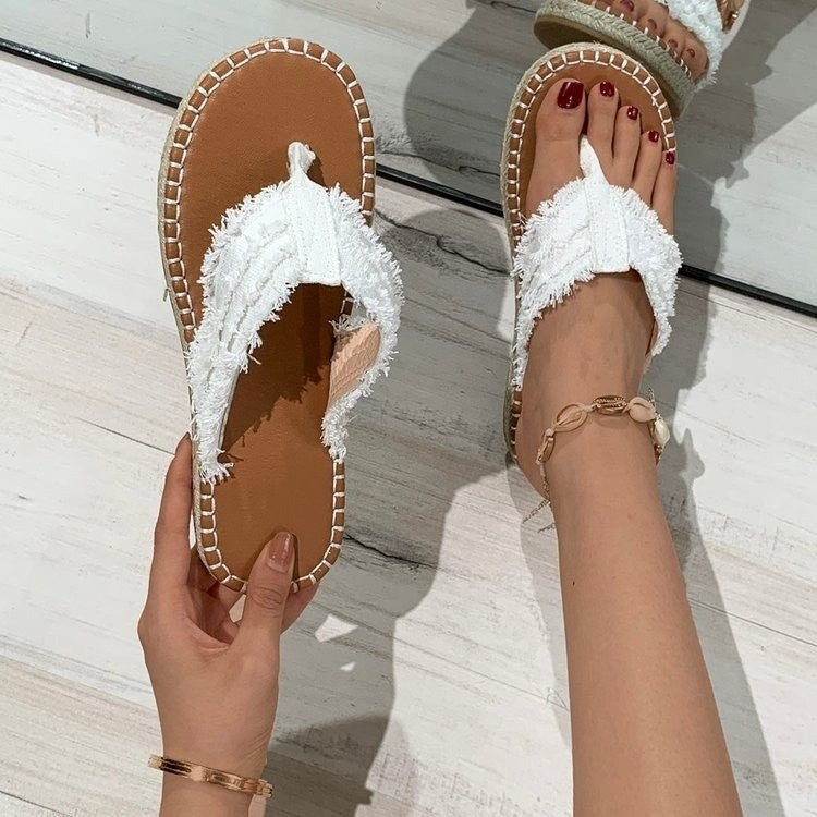 Damen flauschige Zehentrenner-Sandalen mit weichem Fußbett und trendigem Design R&B