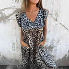 Damen Leichtes Maxikleid im modischen Leopardenlook mit Seitentaschen R&B