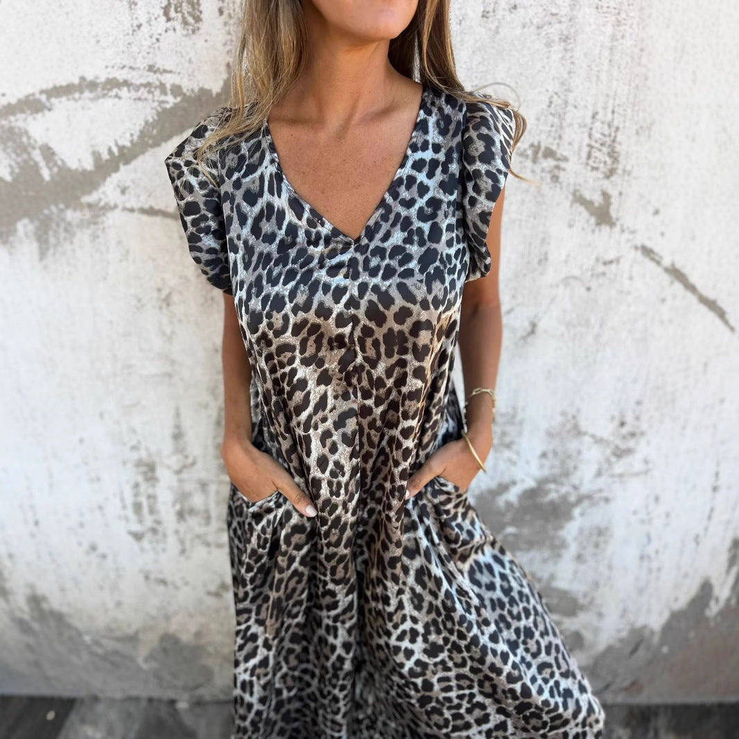 Damen Leichtes Maxikleid im modischen Leopardenlook mit Seitentaschen R&B