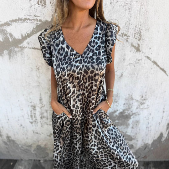 Damen Leichtes Maxikleid im modischen Leopardenlook mit Seitentaschen R&B