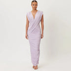 Damen elegantes Maxikleid mit raffiniertem Wickeldesign und Rüschendetails R&B
