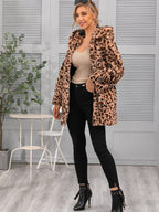 Damen kuschelige Oversized-Jacke mit elegantem Leopardenmuster R&B