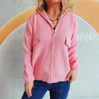 Damen lässige Strickjacke mit praktischen Taschen und hohem Kragen R&B