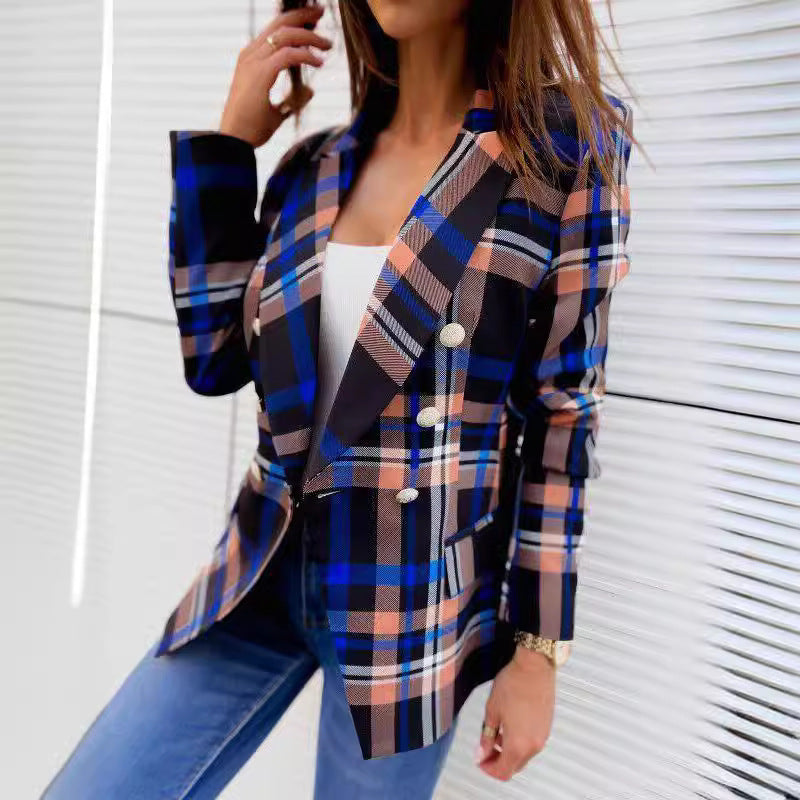 Damen Karierter Blazer mit doppelter Knopfleiste und schickem Schnitt R&B