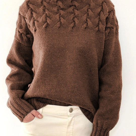 Damen Strickpullover mit hochgeschlossenem Kragen und trendigem Zopfmuster R&B