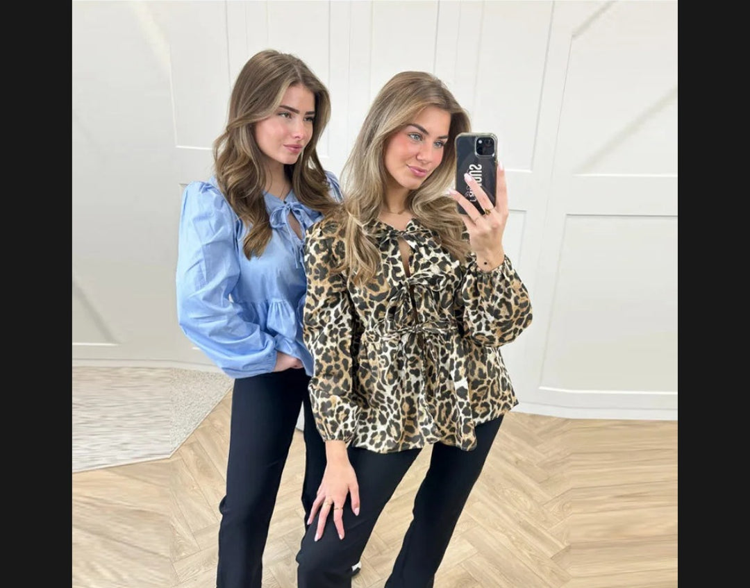 Damen Bluse mit Leopardenmuster und eleganten Rüschendetails R&B