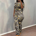 Damen Sportliches Set mit trendigem Camouflage-Muster und elastischem Bund R&B