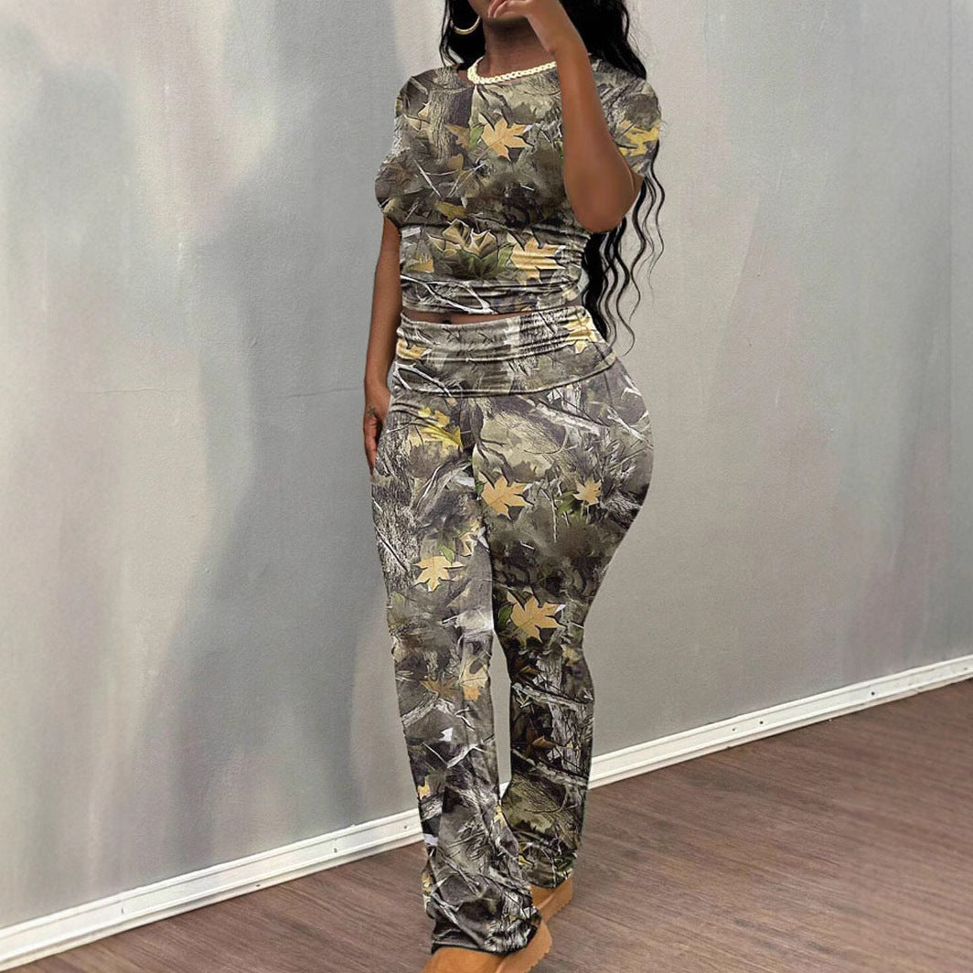 Damen Sportliches Set mit trendigem Camouflage-Muster und elastischem Bund R&B