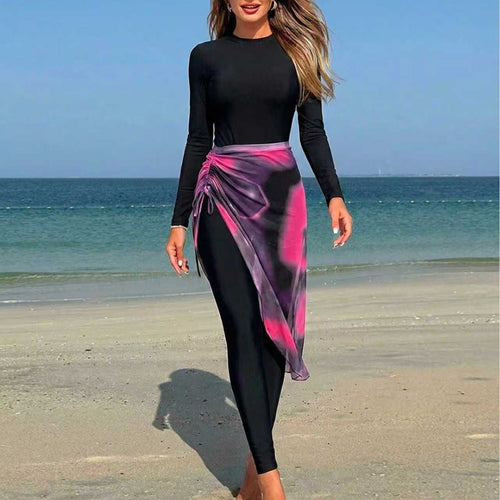Damen Eleganter langer Badeanzug mit Wickelrock R&B