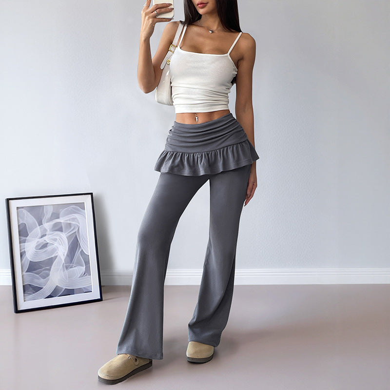 Damen Hochwertige Flared Hose mit Rüschendetails R&B